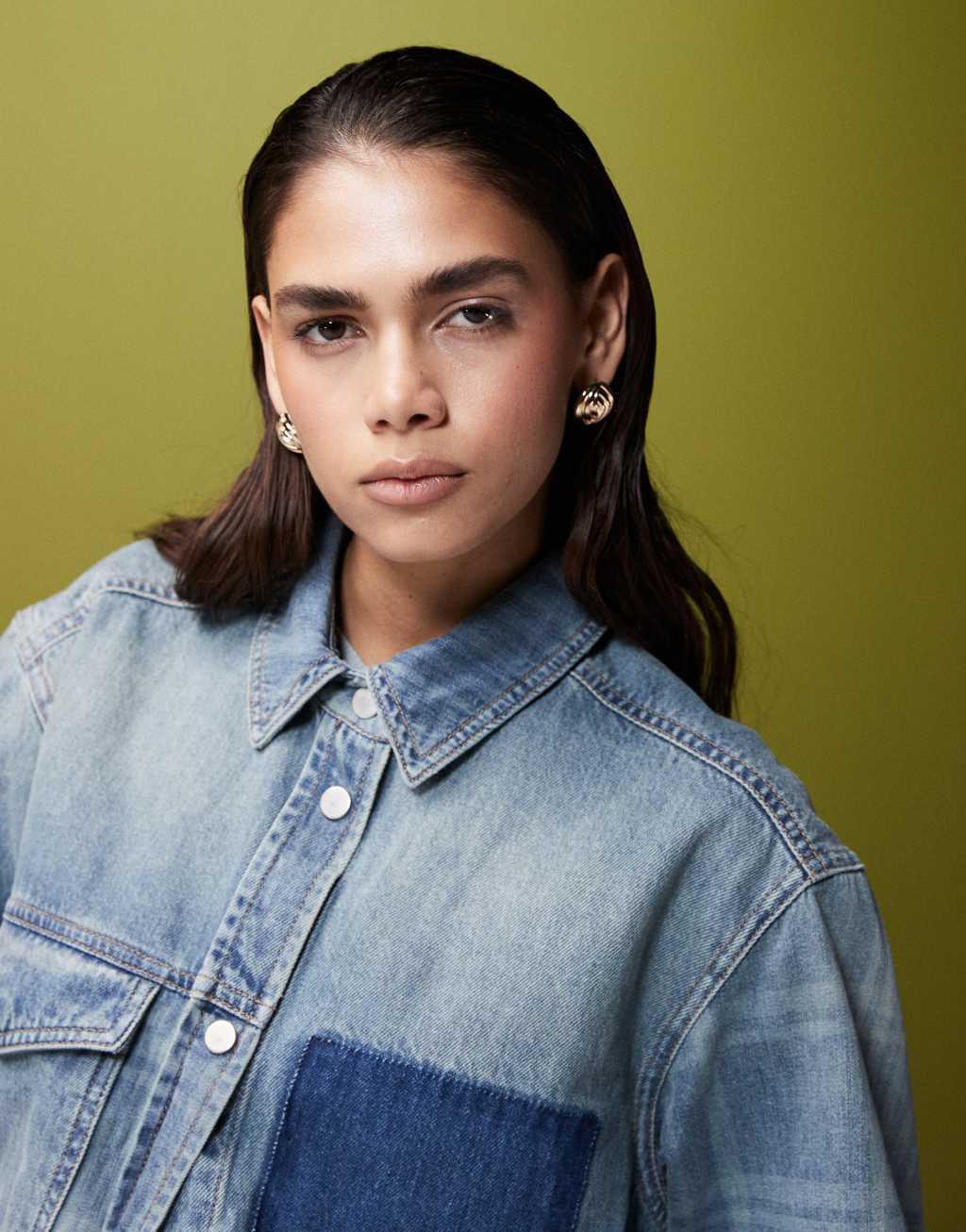 ASOS DESIGN patchwork denim shirt Product Image