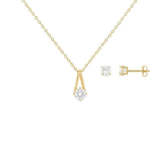 PRIMROSE 18k Gold Over Silver Cubic Zirconia Pendant Necklace & Stud Earring Set, Womens Yellow Gold Tone Clear Product Image