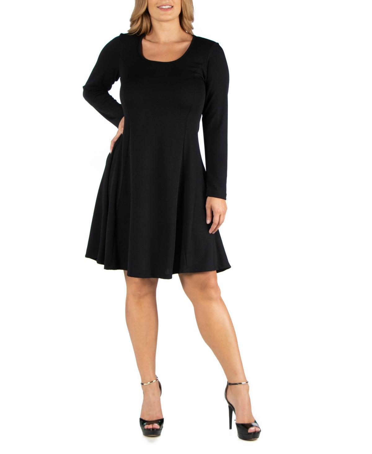 24Seven Comfort Apparel Plus Size Long Sleeve Flared Dress Product Image