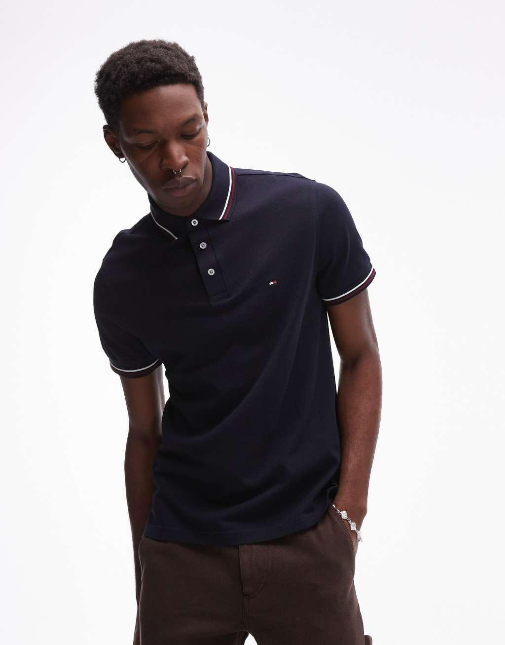 Tommy Hilfiger tipped slim fit polo shirt in navy product image