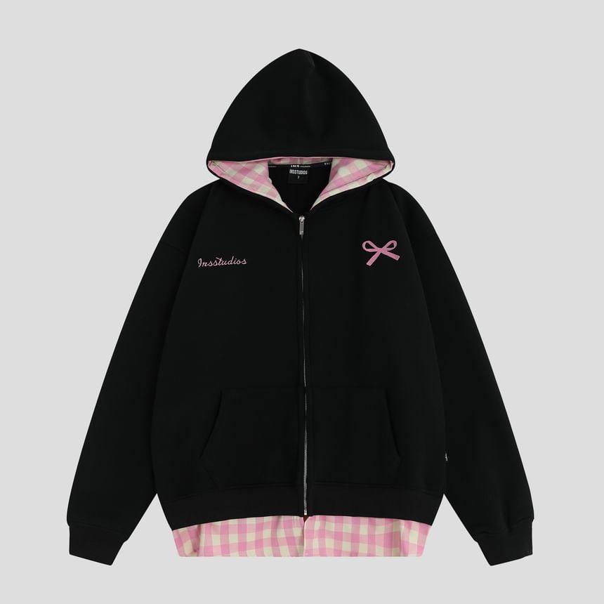 Ribbon Print Zip-Up Hoodie Product Image