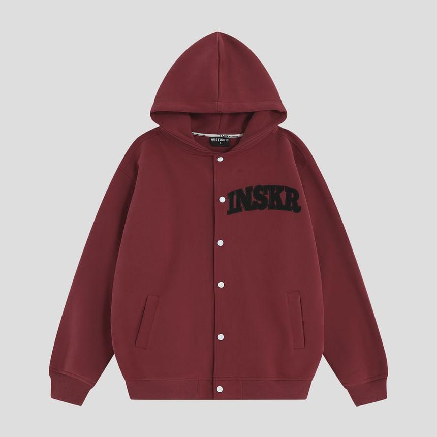 Hooded Lettering Button-Up Jacket Product Image