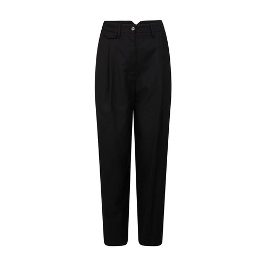 Fluid Wool Button Trousers In Black Product Image