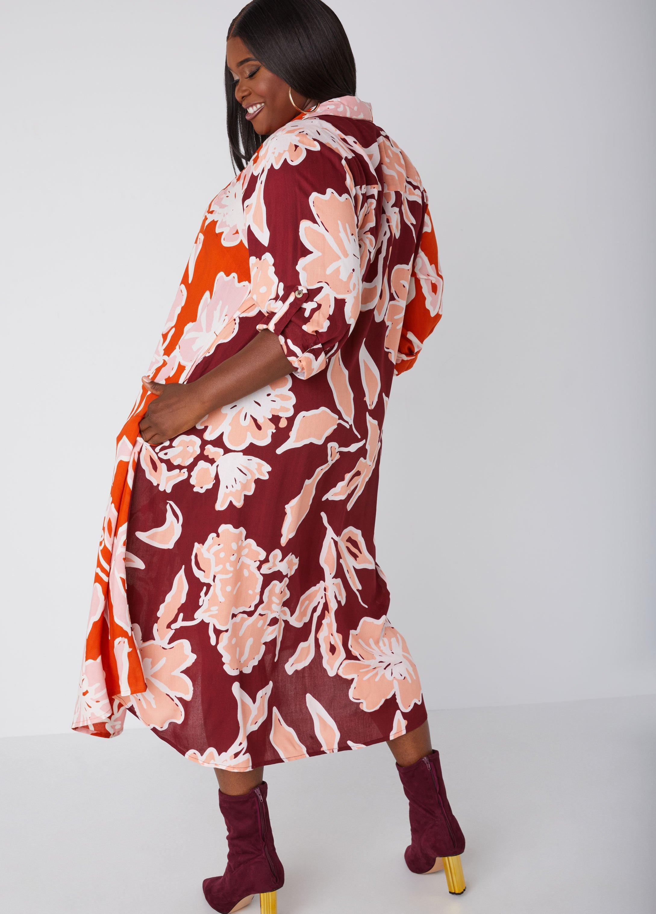 Plus Size Floral Print Midaxi Shirtdress Ashley Stewart Product Image