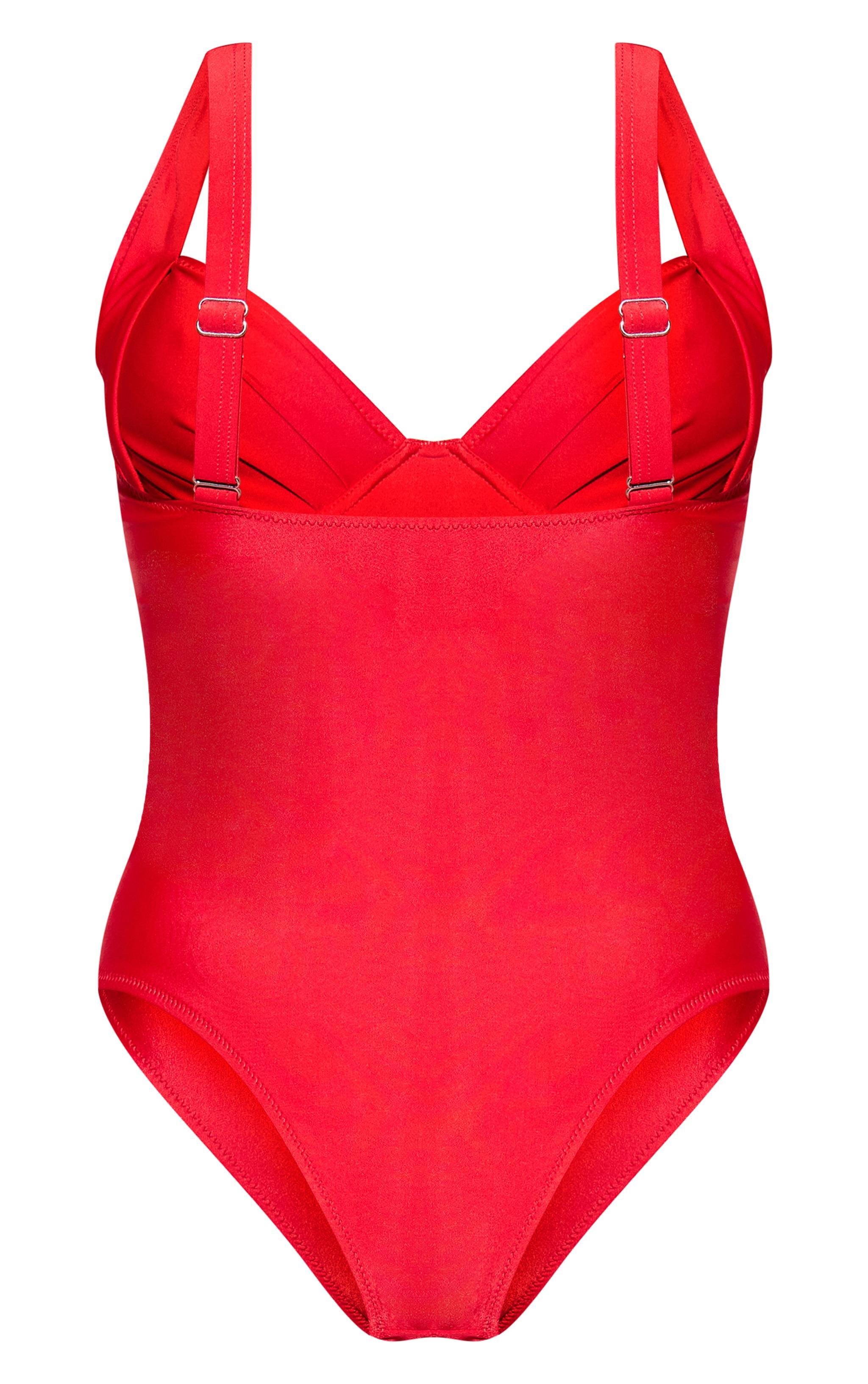 Red Ruched Cup Underwired Swimsuit Product Image