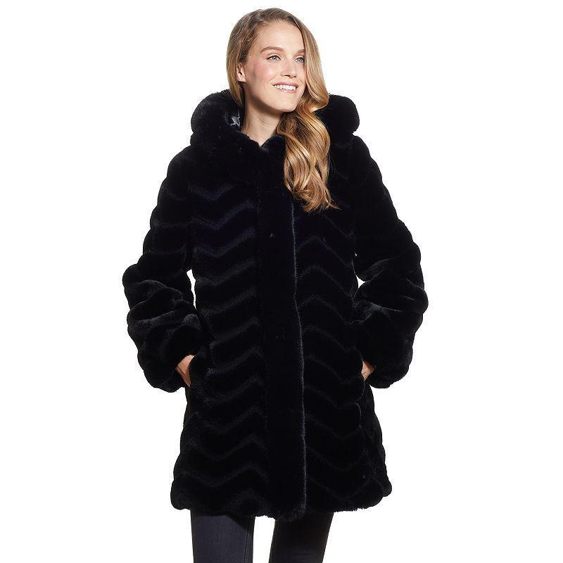 Womens Gallery Hooded Faux-Fur Walker Jacket Product Image