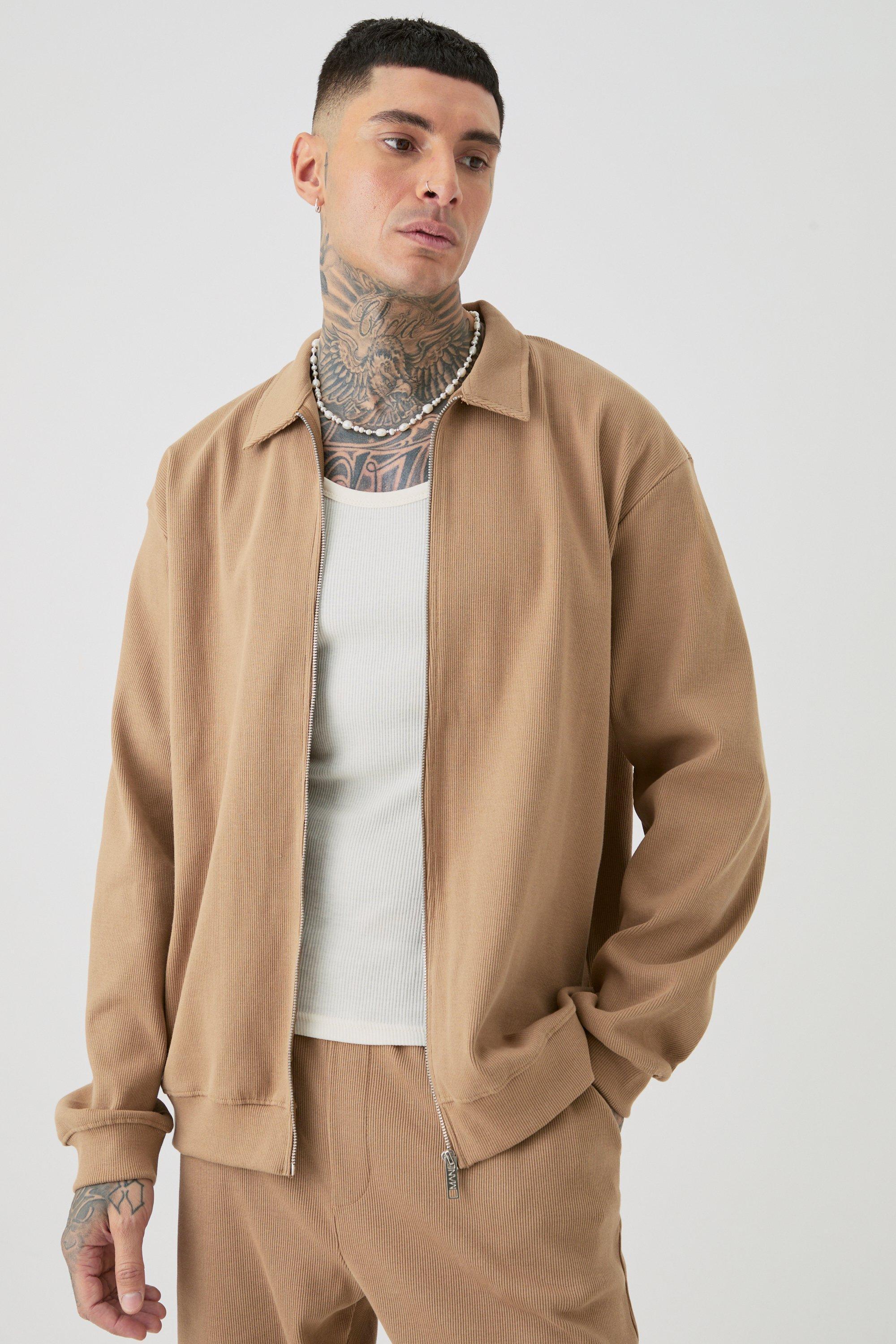 Tall Oversized Heavyweight Ribbed Jacket | boohooMAN USA Product Image