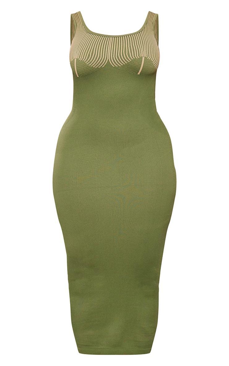 Shape Khaki Snatched Rib Contrast Midi Dress Product Image