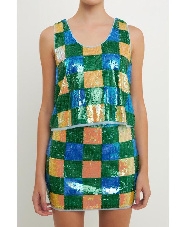 Women's Sequins Gingham Tank Top Product Image