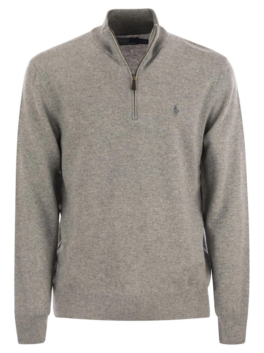 Wool Pullover With Half Zip In Grey Product Image