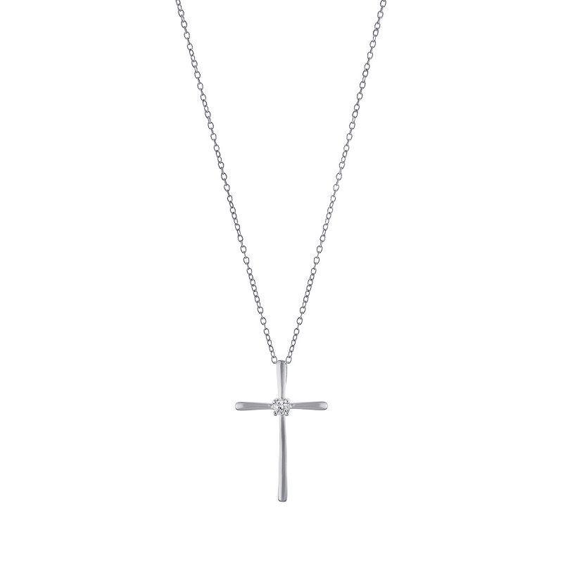 Main and Sterling Sterling Silver Cubic Zirconia Cross Pendant Necklace, Womens White Product Image