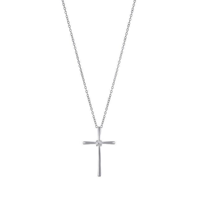 Main and Sterling Sterling Silver Cubic Zirconia Cross Pendant Necklace, Womens White Product Image