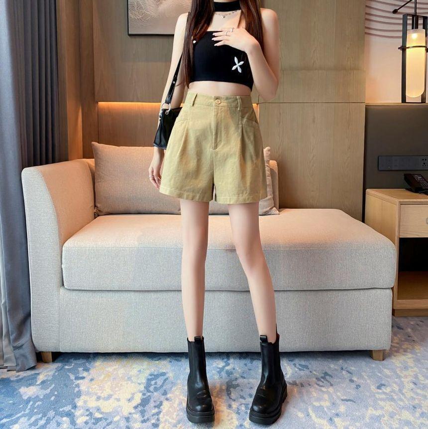 High Waist Plain Shorts Product Image