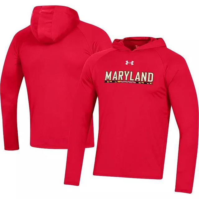 Mens Under Armour Red Maryland Terrapins School Logo Raglan Long Sleeve Hoodie Performance T-shirt Product Image