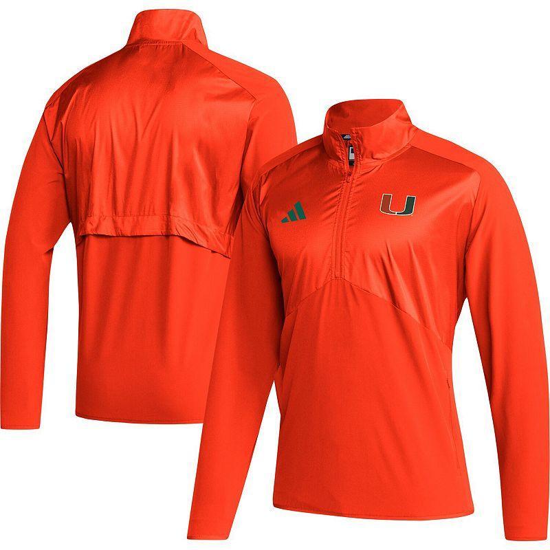 Mens adidas Miami Hurricanes Sideline AEROREADY Raglan Sleeve Quarter-Zip Jacket Product Image