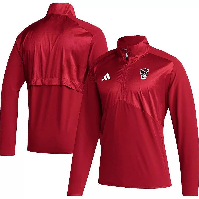 Mens adidas Red NC State Wolfpack Sideline AEROREADY Raglan Sleeve Quarter-Zip Jacket Product Image