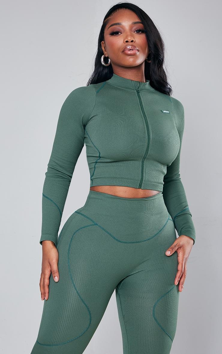 Shape Sea Green Branded Contrast Stitch Long Sleeve Gym Top Product Image