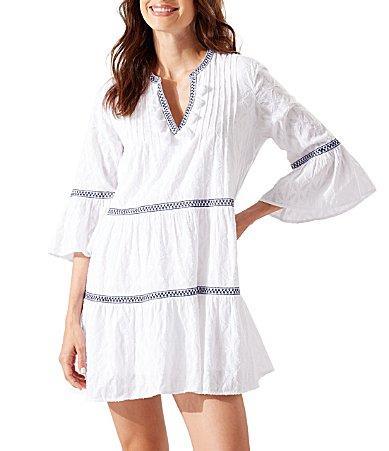 Tommy Bahama Embroidered Cotton Tier Cover-Up Dress Product Image