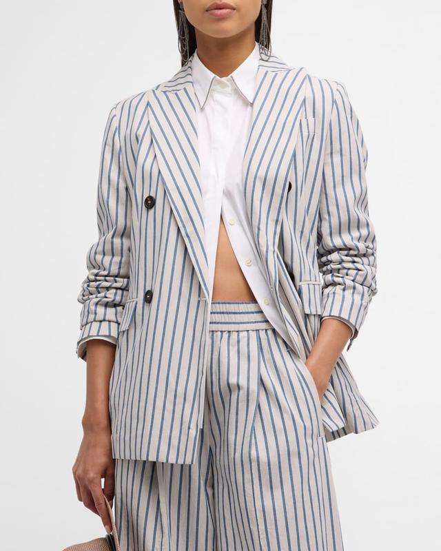 Striped Wrinkled Poplin Double-Breasted Blazer Jacket Product Image