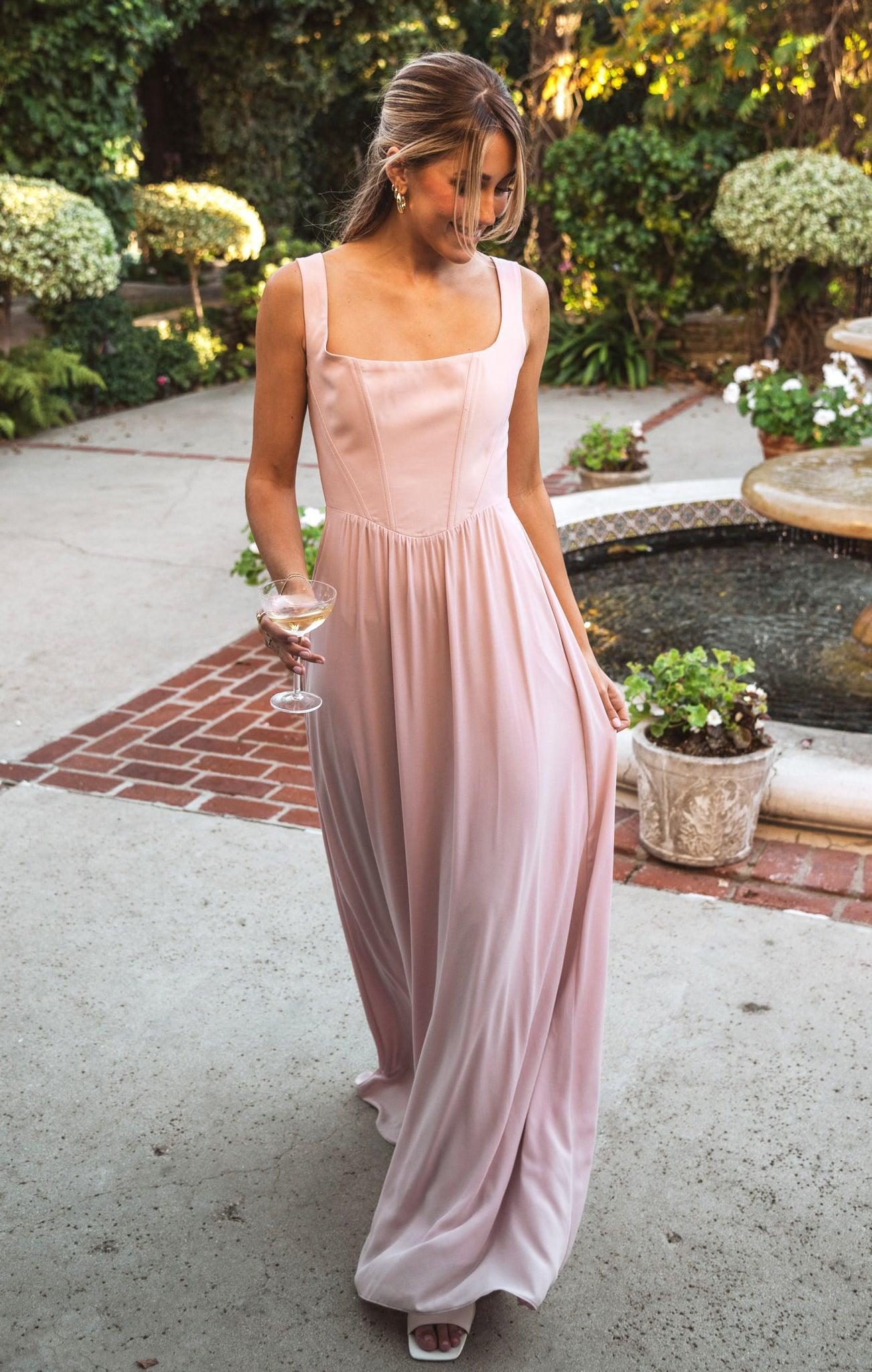 Nina Maxi Dress ~ Dusty Blush Crisp Product Image