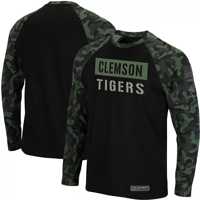 Mens Colosseum Black and Camo Clemson Tigers Oht Military-Inspired Appreciation Big and Tall Raglan Long Sleeve T-shirt - Black Product Image