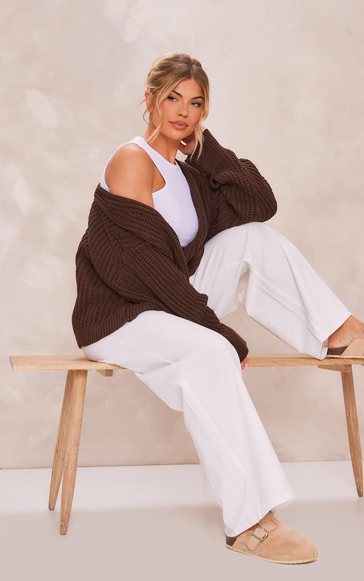 Chocolate Chunky Knit Slouchy Cardigan Product Image