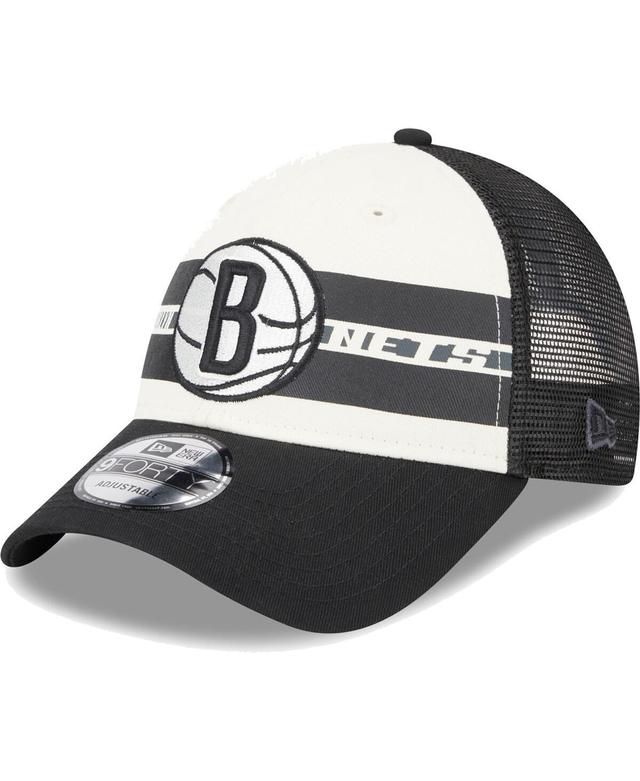 Mens New Era Brooklyn Nets Stripes 9FORTY Trucker Snapback Hat Product Image