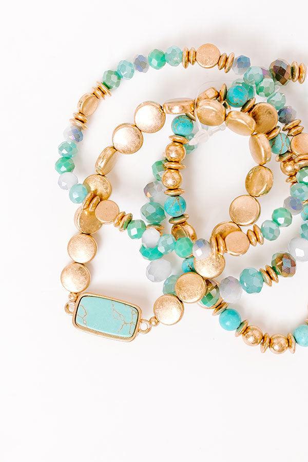 Daily Entertainment Stretch Bracelet Set in Turquoise Product Image