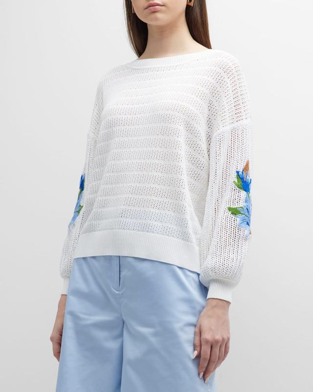 Womens Embroidered Pointelle Soft Knit Sweater Product Image