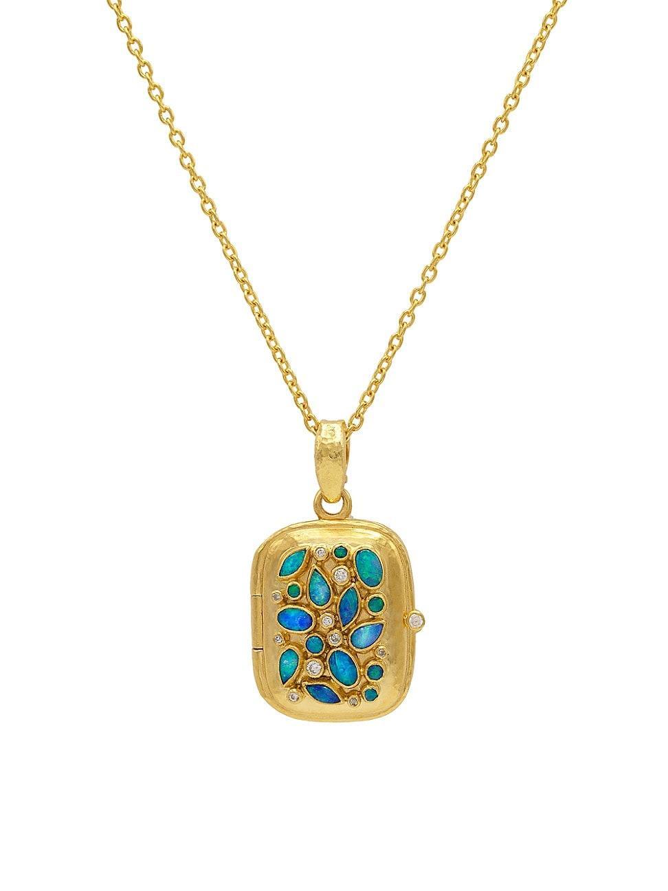 Womens 22K Yellow Gold, Australian Opal, & 0.15 TCW Diamond Large Locket Necklace Product Image