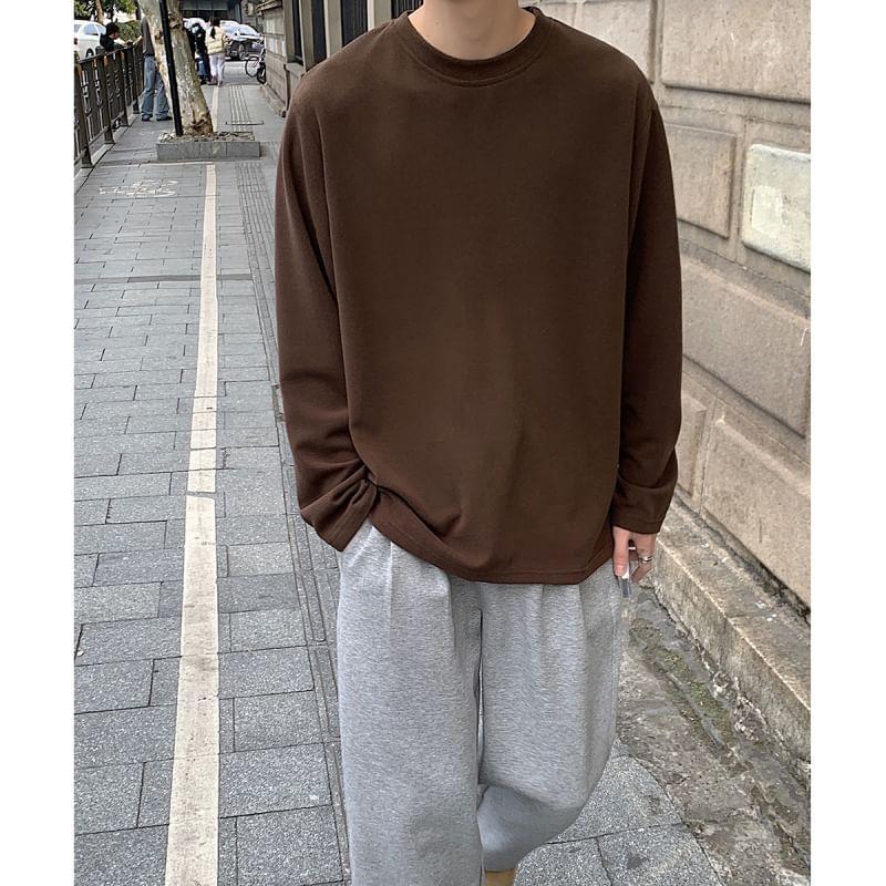 Long-Sleeve Round-Neck Plain Top Product Image