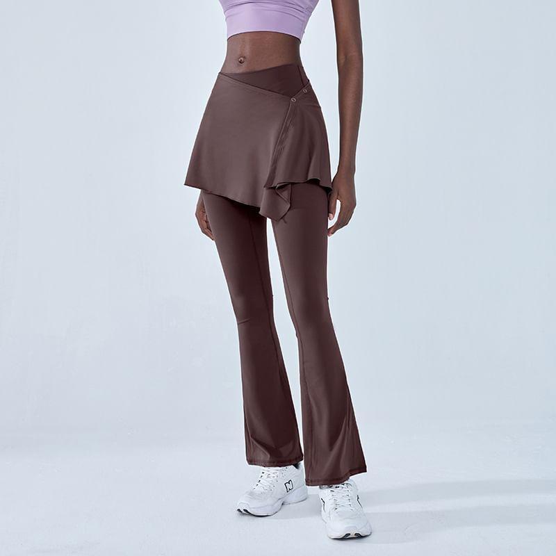 Mid Rise Plain Mock Two Piece Flared Yoga Pants Product Image