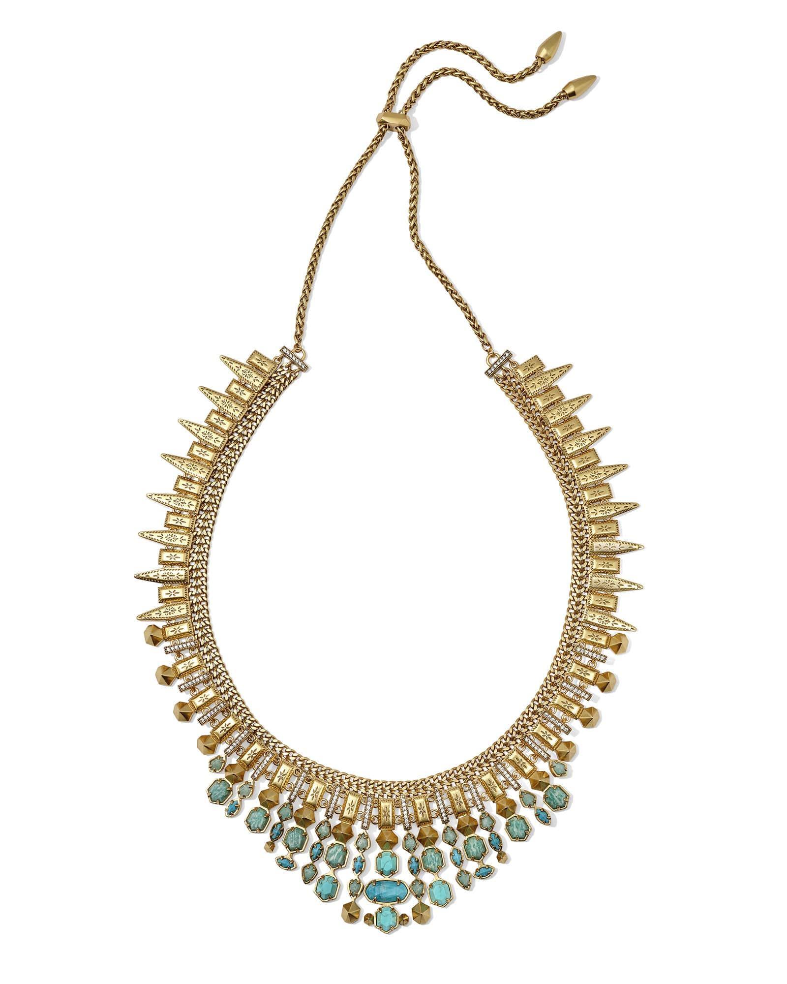 Serayah Vintage Gold Collar Statement Necklace in Teal Mix Product Image