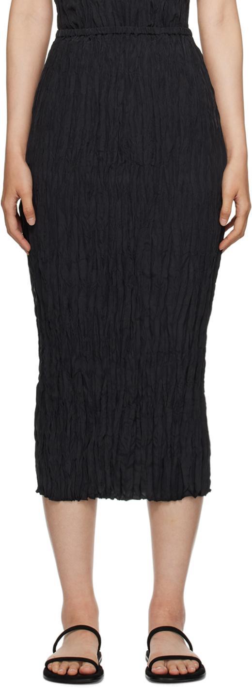 Crinkled Silk-twill Midi Skirt In Black Product Image