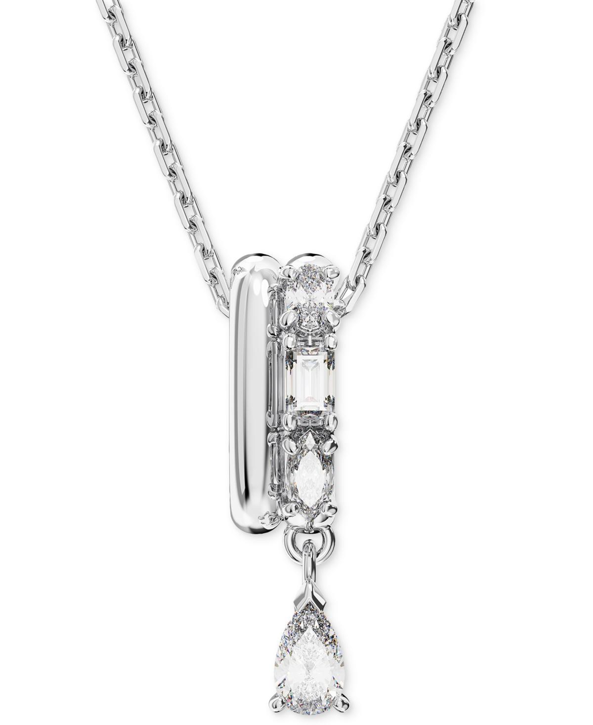 Womens Dextera Rhodium-Plated & Crystal Double-Ring Pendant Necklace Product Image