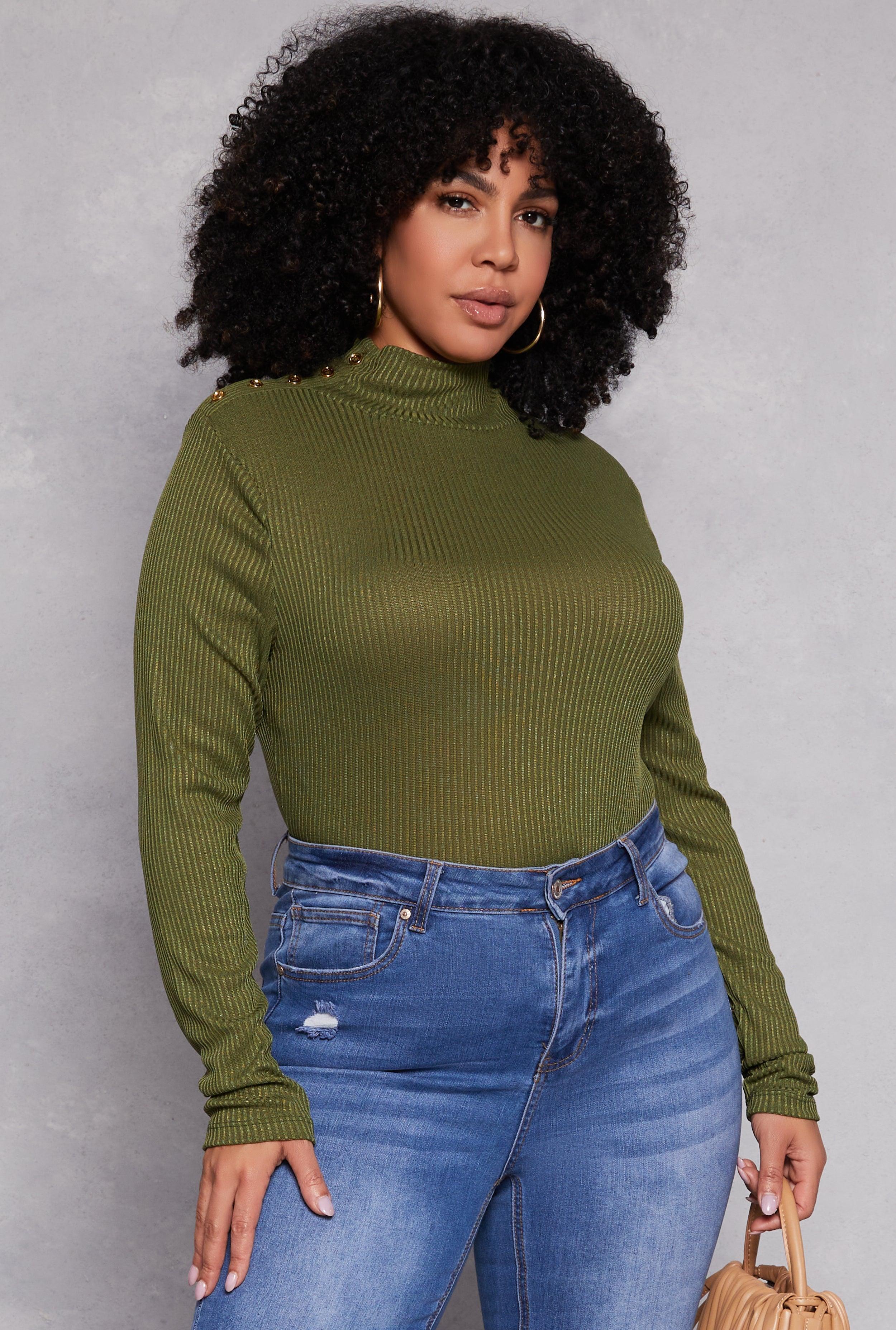 Womens Plus Size Button Detail Mock Neck Top Product Image