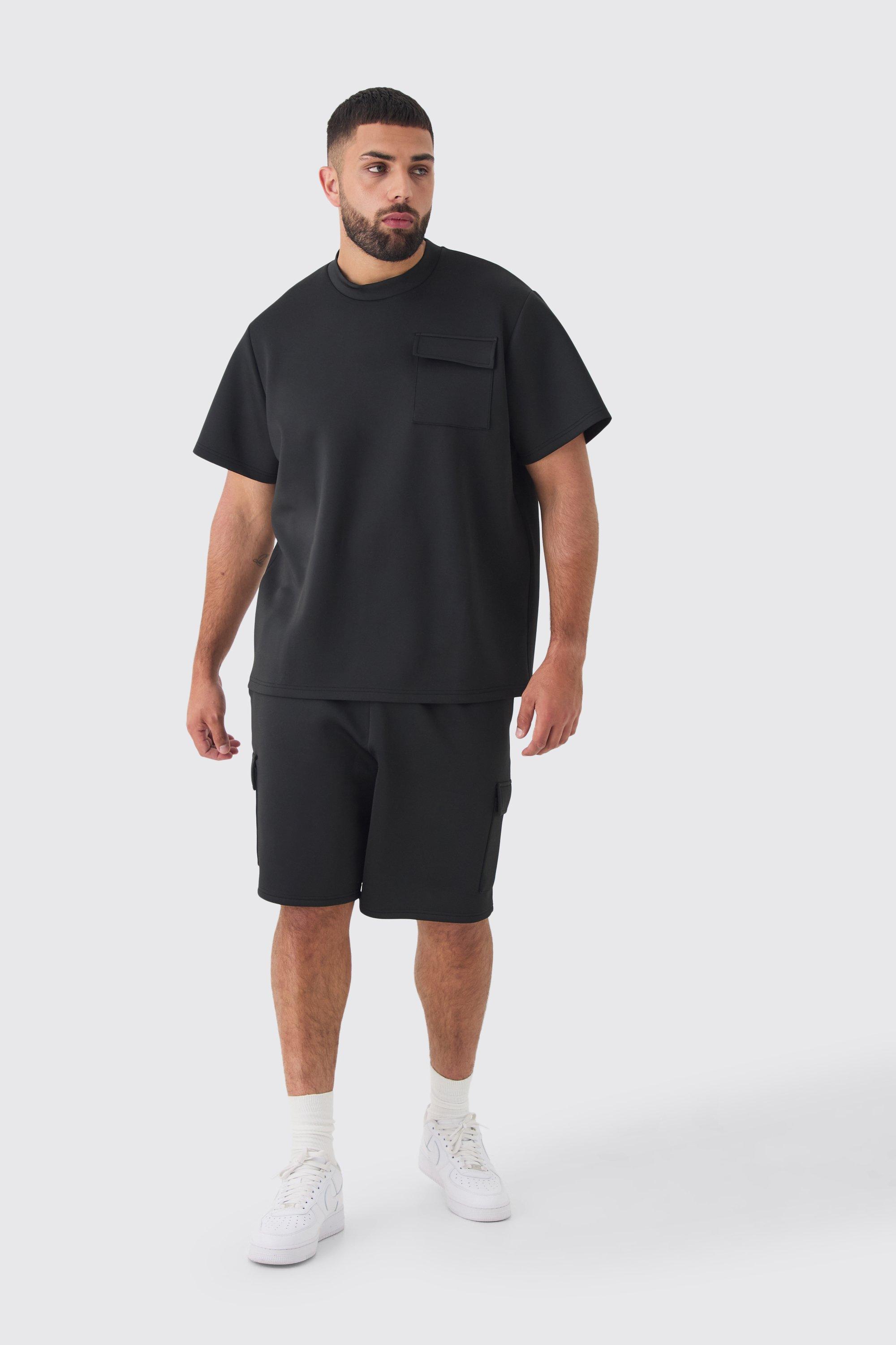 Plus Scuba Extended Neck Pocket T-shirt & Cargo Short Set | boohooMAN USA Product Image