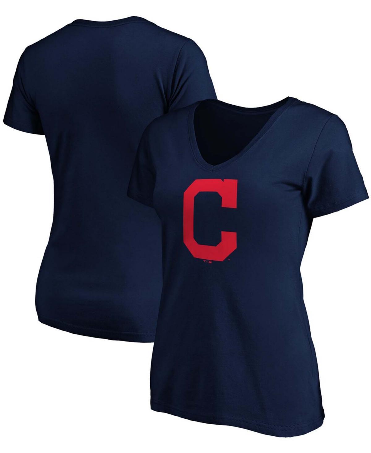 Womens Navy Cleveland Indians Core Official Logo V-Neck T-shirt Product Image