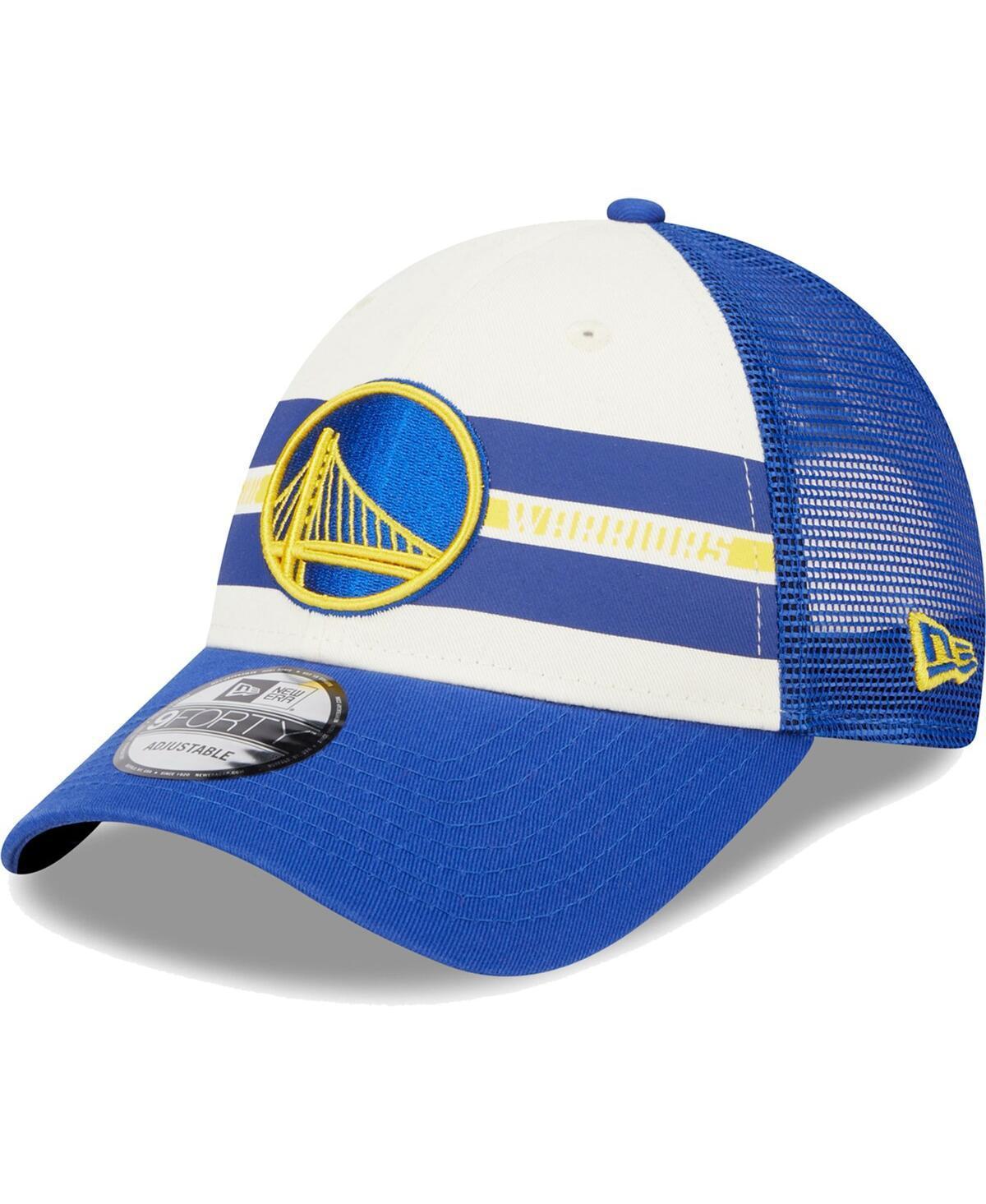 Mens New Era Golden State Warriors Royal Stripes 9FORTY Trucker Snapback Hat Product Image