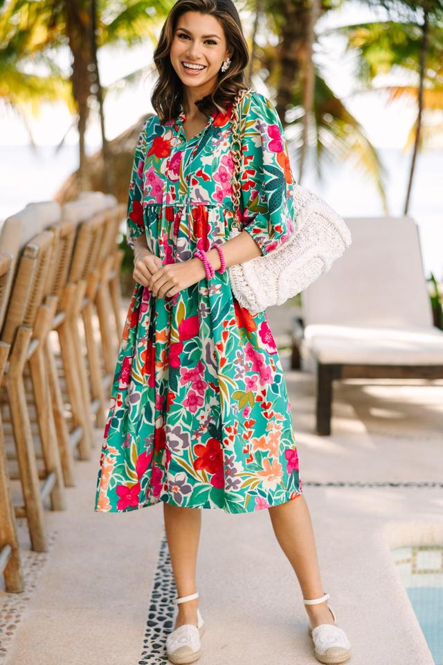 Feels Right Green Floral Midi Dress Female Product Image