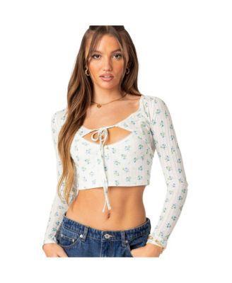 EDIKTED Floral Pointelle Crop Camisole & Shrug Product Image