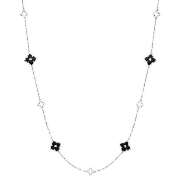 Gemminded Sterling Silver Black Onyx Clover Necklace, Womens Product Image