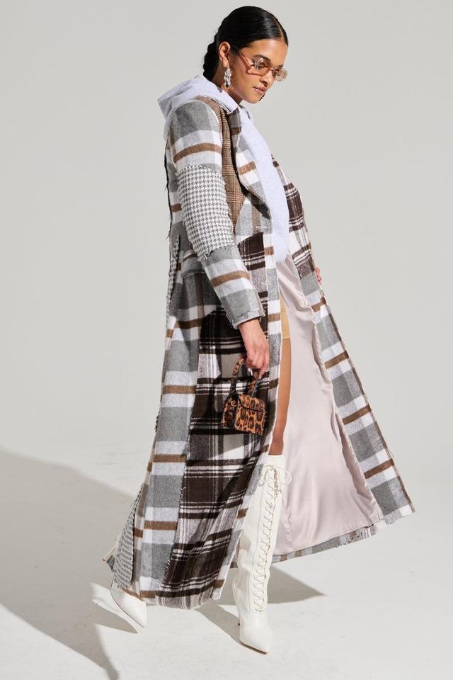 MIXED PLAID NOT FEELINGS PATCHWORK TRENCH Product Image