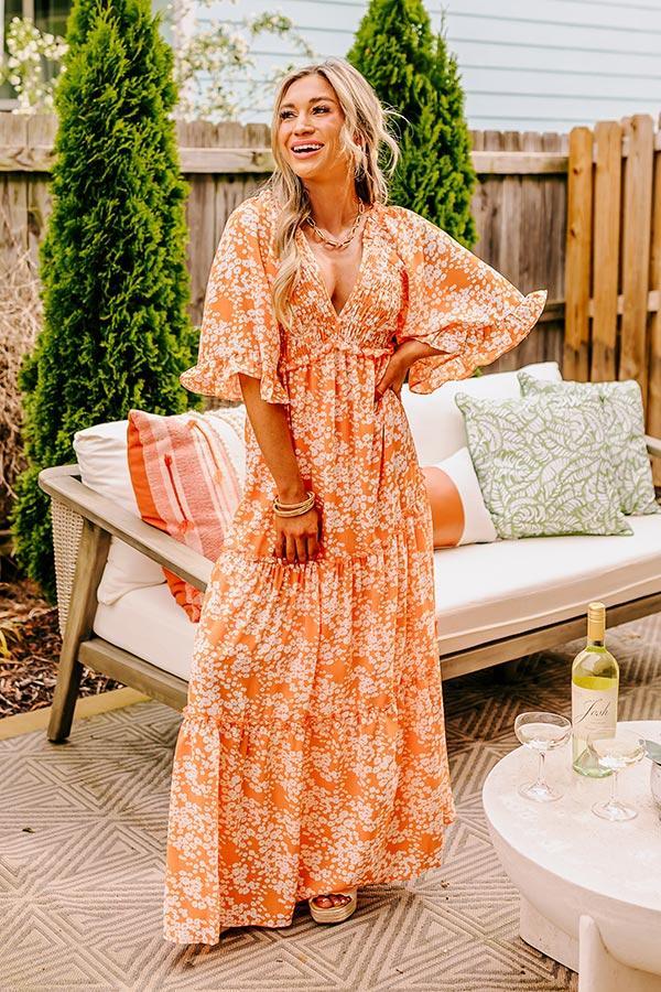 Affectionate Feeling Floral Smocked Maxi Dress in Orange Product Image