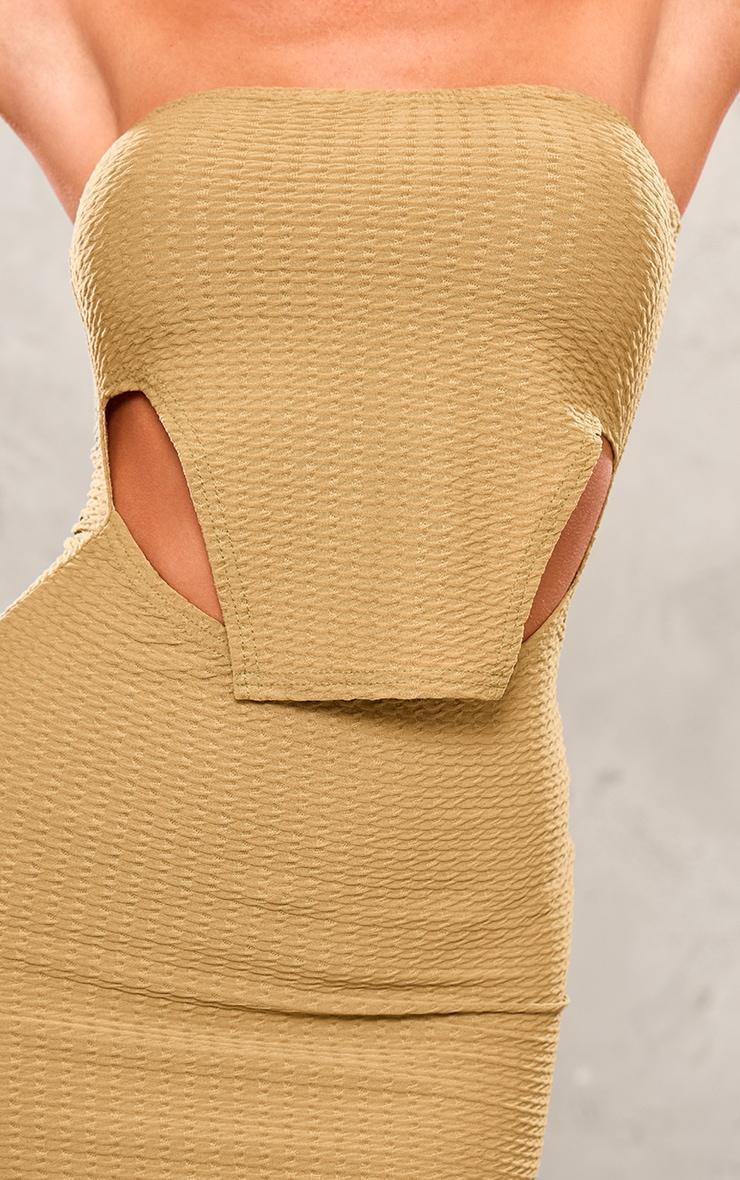 Olive Textured Bandeau Stirrup Hem Bodycon Dress Product Image