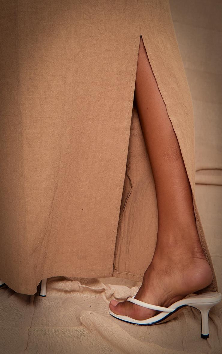 Premium Beige Linen Split Back Detail Maxi Skirt  Product Image