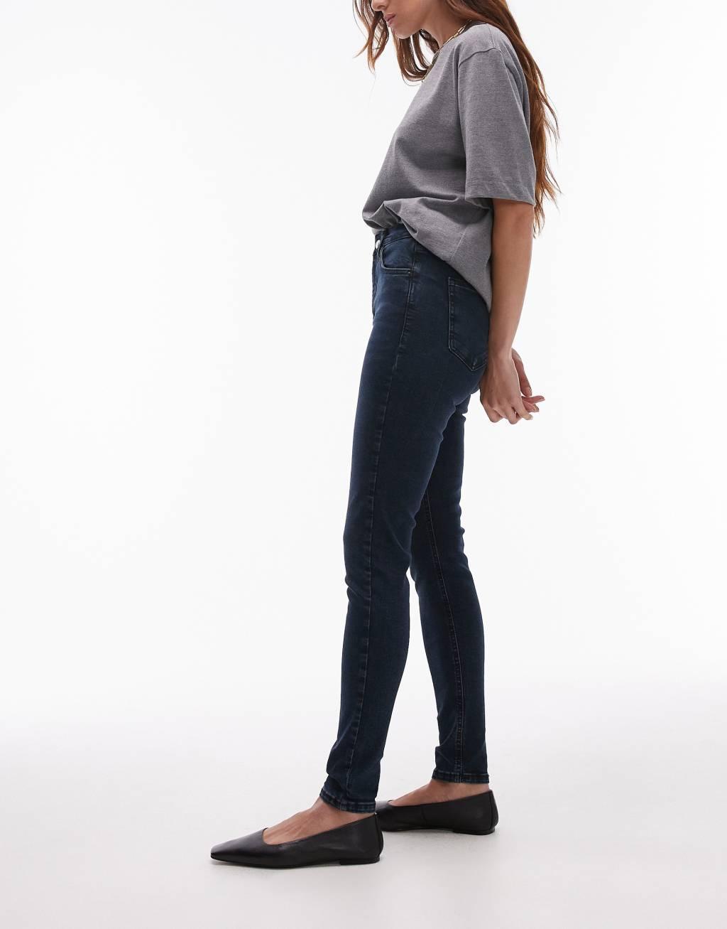 Topshop high rise Jamie jeans in blue black   Product Image