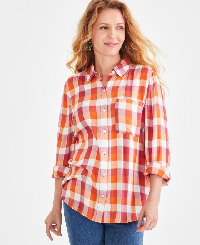 Style & Co Womens Plaid Button-Front Perfect Shirt, Created for Macys Product Image