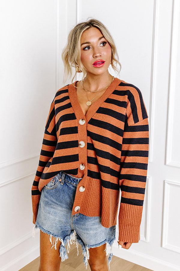 Promising Smile Stripe Cardigan In Cinnamon Product Image