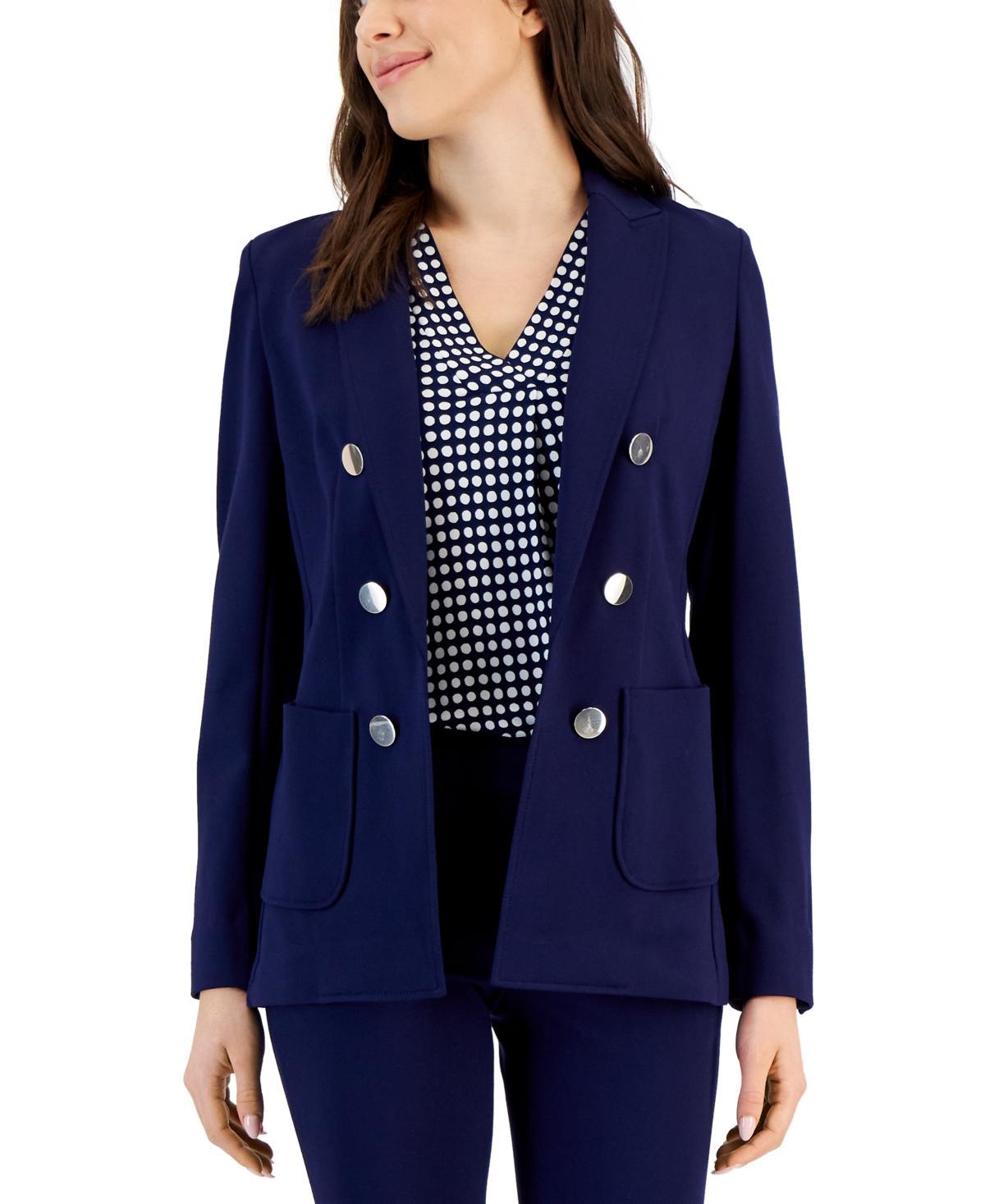 Anne Klein Faux Open Front Double Breasted Peak Lapel Collection Coordinating Compression Blazer Product Image